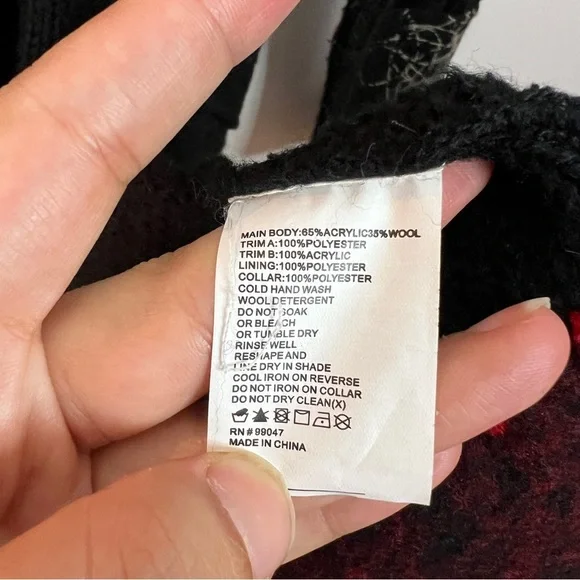 Vintage Concept Black Wool Blend Button Up Sweater Coat with Red Accents Women M - Picture 11 of 11